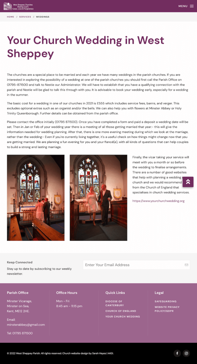 Weddings in West Sheppey Parish (tablet landscape view)