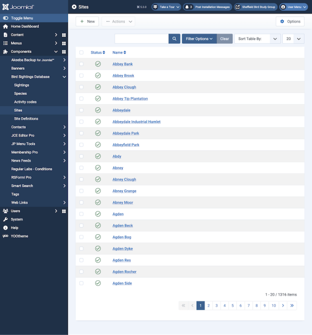 Custom Joomla Component Sightings Component Sites Management