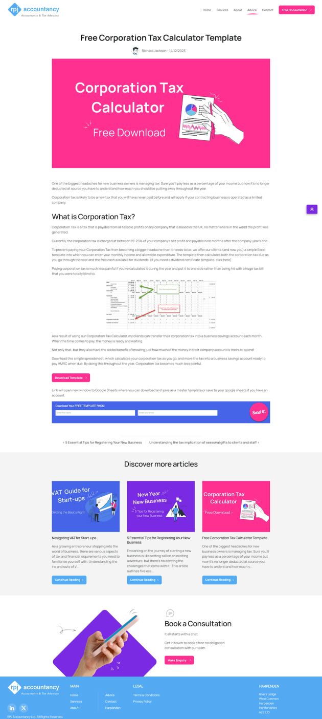 Custom blog article template